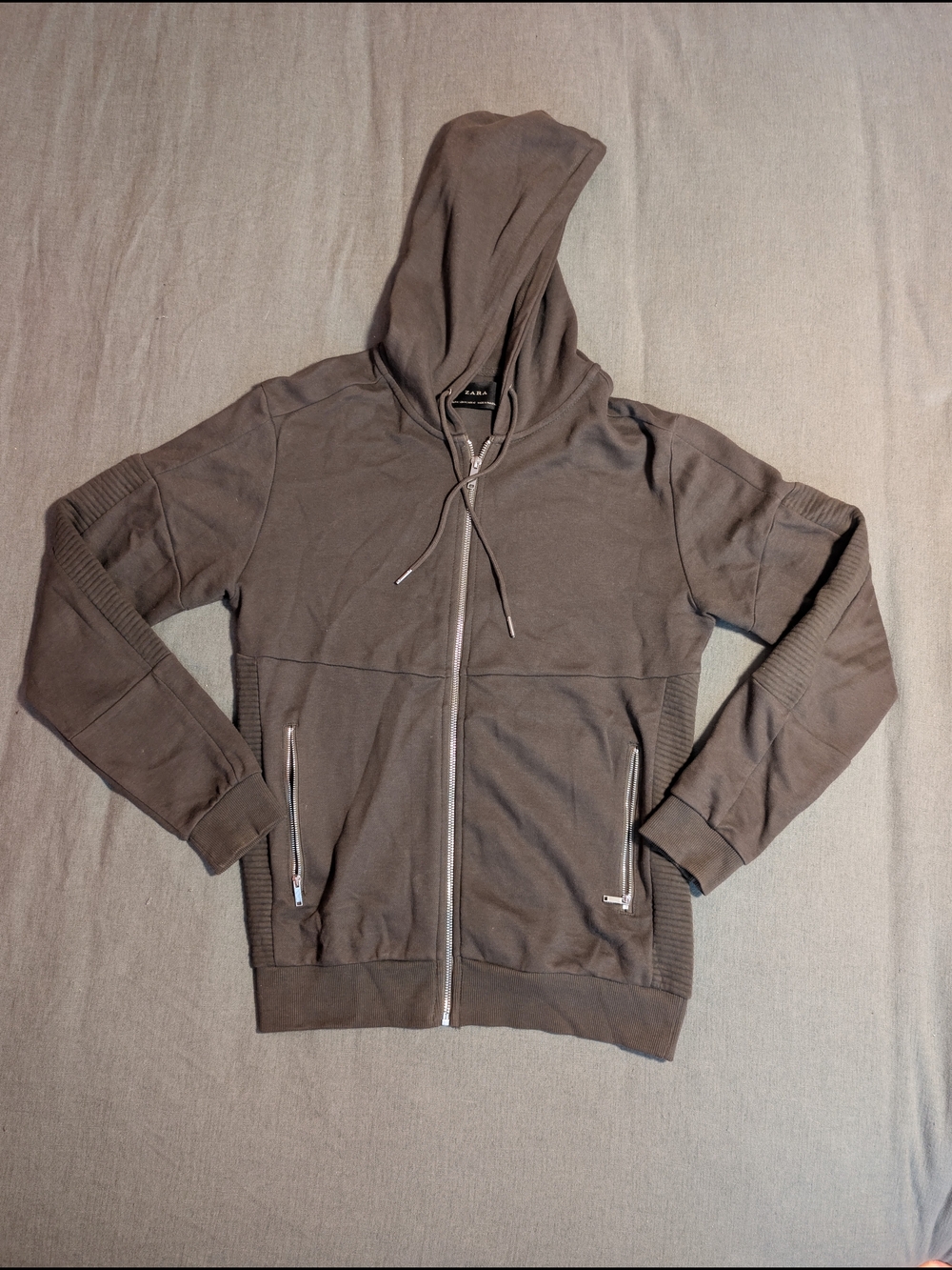 Zara Olive Green Men's Zip-up Hoodie